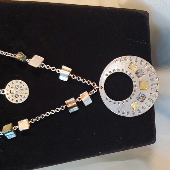 🐠TRIBAL TWO STRANDS SILVER MEDALLIONS/MOTHER OF PEARL ABALONE SHELL NECKLACE - Picture 2 of 4